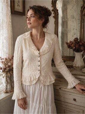 Hopeless Romantic Victorian Lace Jacket Cream Cottagecore Medium